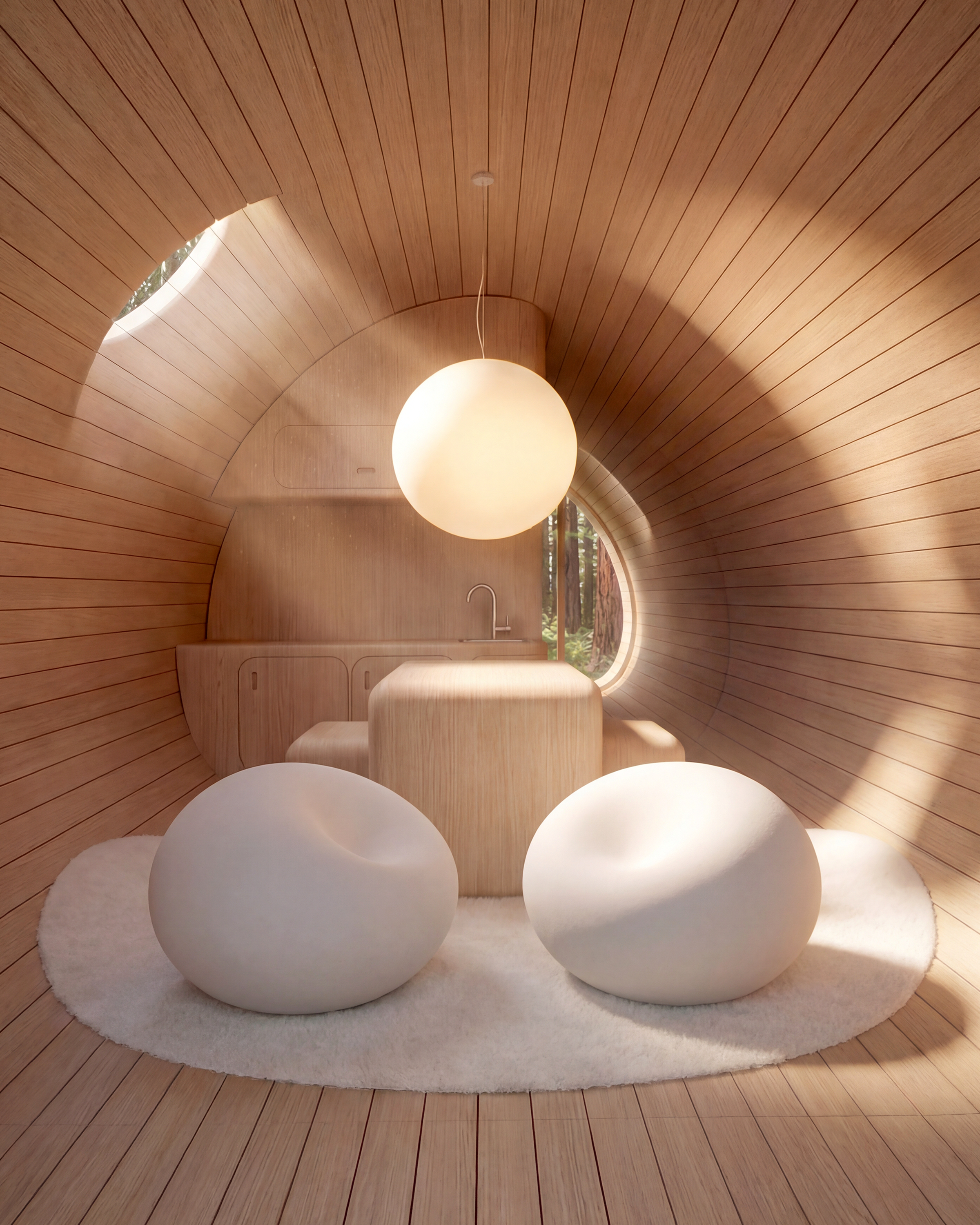 <span class='videoSpace'>FALLEN TREE</span> </br> A collaboration with our friends at Essesi Design Studio_this cabin is inspired by the Giant Redwood and Sequoia trees of California_where they grew up._ 2